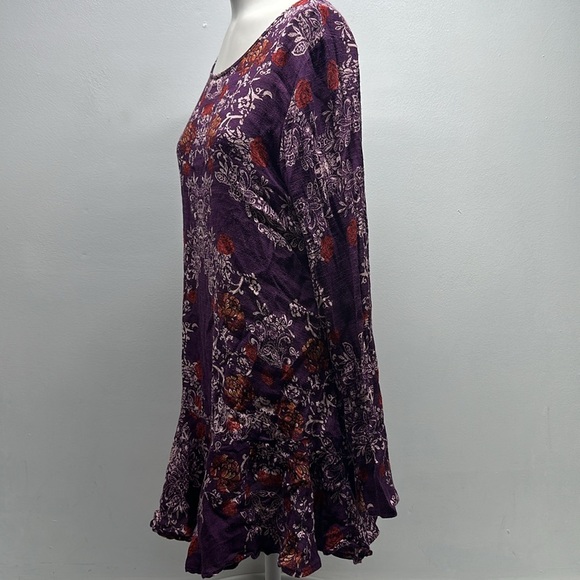Free People Smooth Talker Tunic Mini Dress Long Sleeve Floral Purple Size Medium - Picture 7 of 9